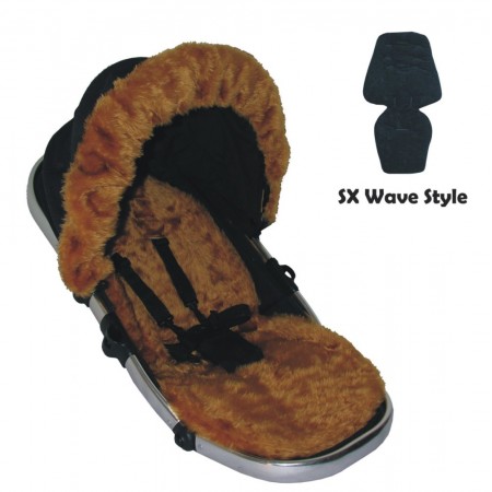 Seat Liner & Hood Trim to fit Silver Cross Wave Pushchairs - Tan Faux Fur